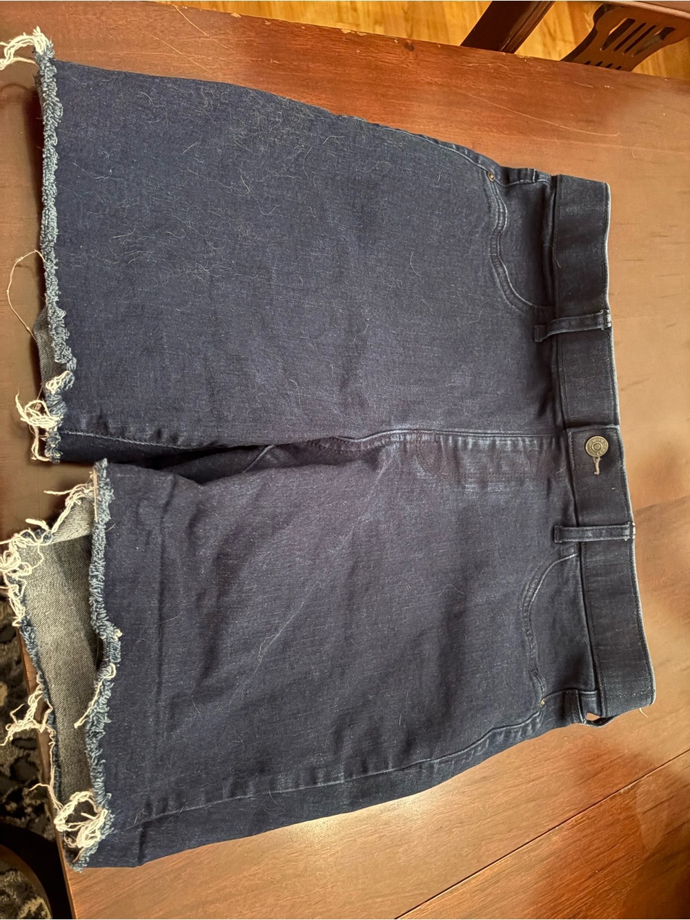 Wonderly Dark Indigo Frayed Hem Denim Shorts
